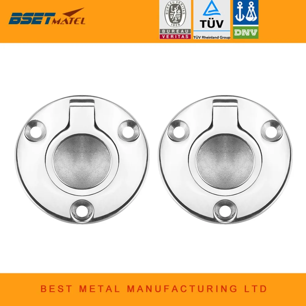 

2X Boat Marine Grade Stainless Steel 316 Round Flush Mount Lift Lifting Ring Deck Hatch Pull Handle Locker Cabinet Sleek smooth