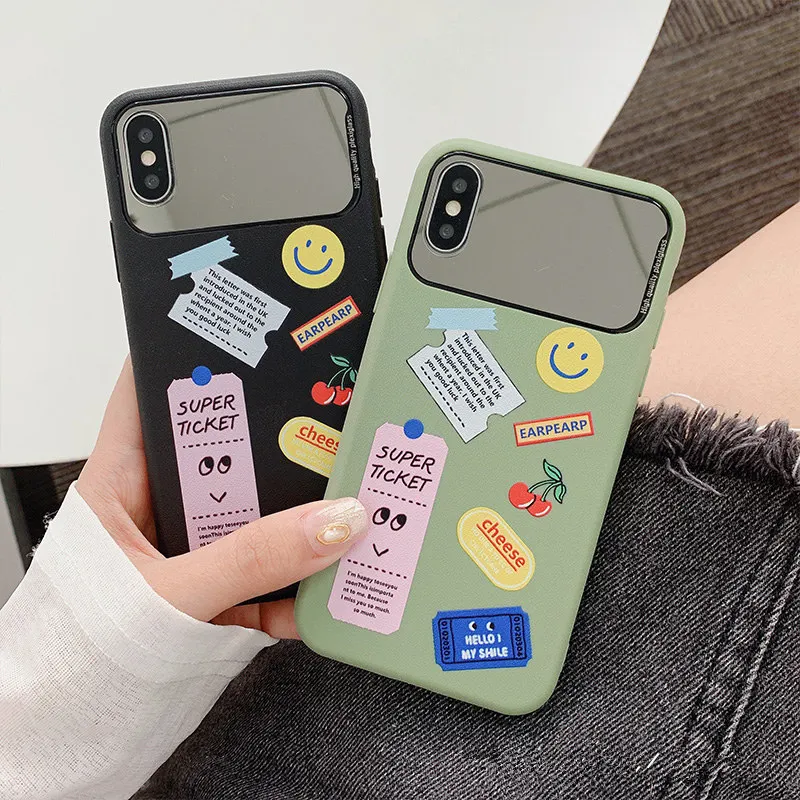 

Women cosmetic mirror case for iphone7 8plus xsmax matte litchi veins makeup mirror shell for iphone 7 6 6s 8 plus x xr xsmax xs