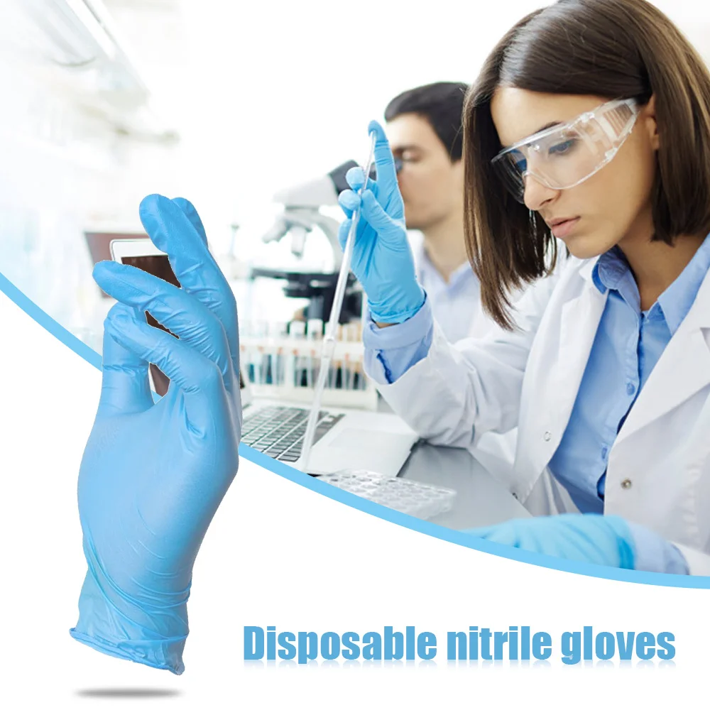 100 шт./лот нитриловые перчатки для экзамена, пищевые медицинские одноразовые, для бытовой чистки, лабораторные антистатические перчатки для маникюра