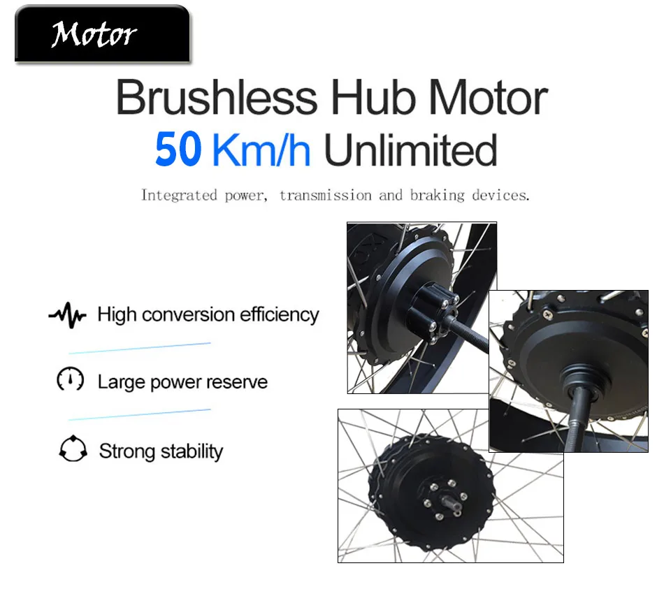 Cheap 26" 4.0 Fat Bike Electric Bike Conversion Kit with Lithium Battery 12/14/16ah 48V Fat Bike Rear Motor Wheel Electric Ebike Kit 5