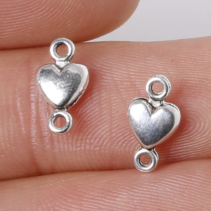 

Two Hole 55pcs 5x10mm Zinc Alloy Antique Silver Plated Smooth Heart Chram For Jewelry Findings DIY Charms Pendants Bracelet