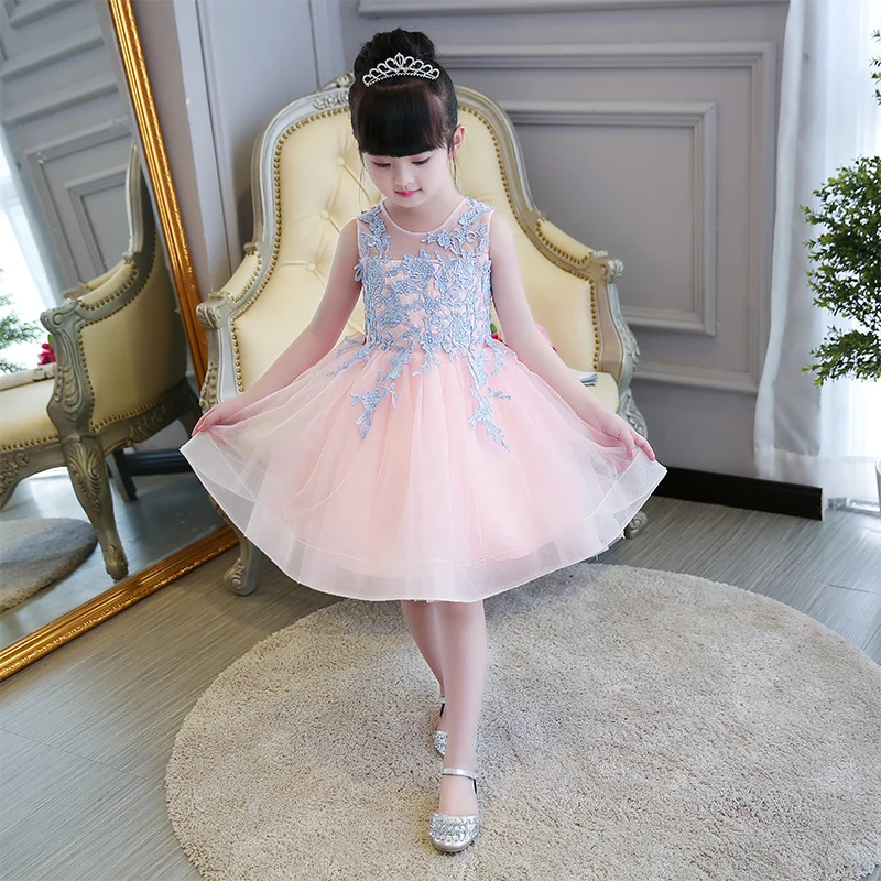 

New Hot-sales Babies Kids Embroidery Lace Pink Princess Ball Gown Dancing Dress Girls Children Birthday Formal Party Tutu Dress
