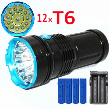 

12000LM 12x T6 LED Flashlight XML-T6 Aluminum Torch Super Brightness outdoor Light for Camping Hunting 4x18650 Battery +Charger