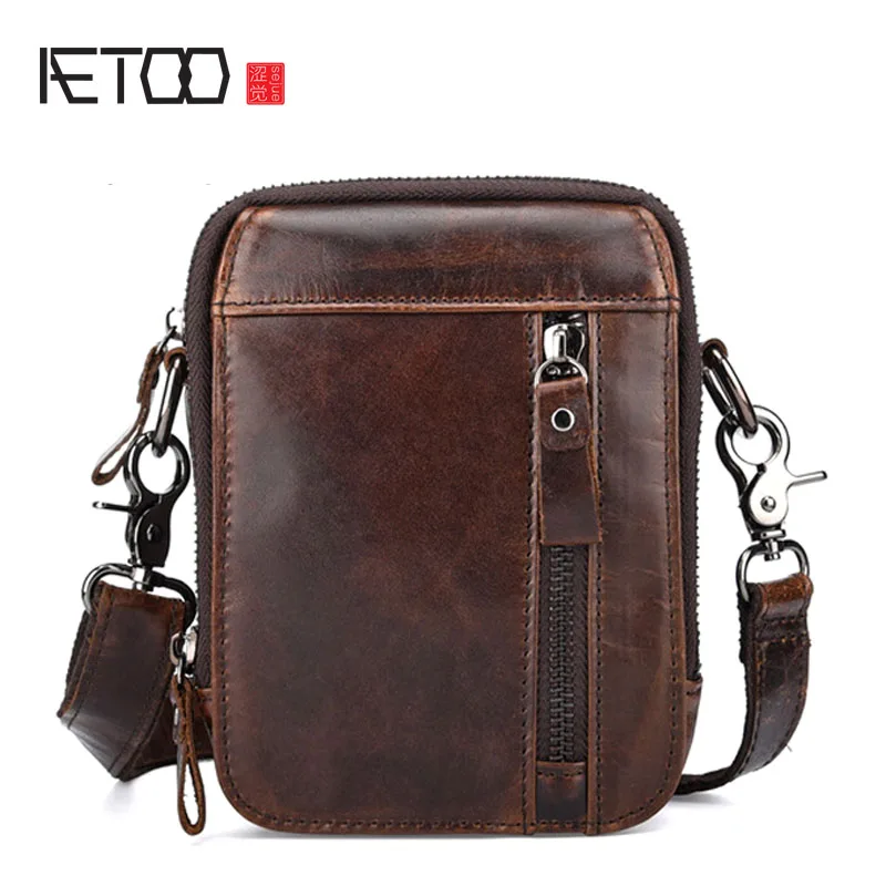 

BJYL Leather oil wax leather men's bag retro first layer leather men's pockets fashion casual shoulder slung