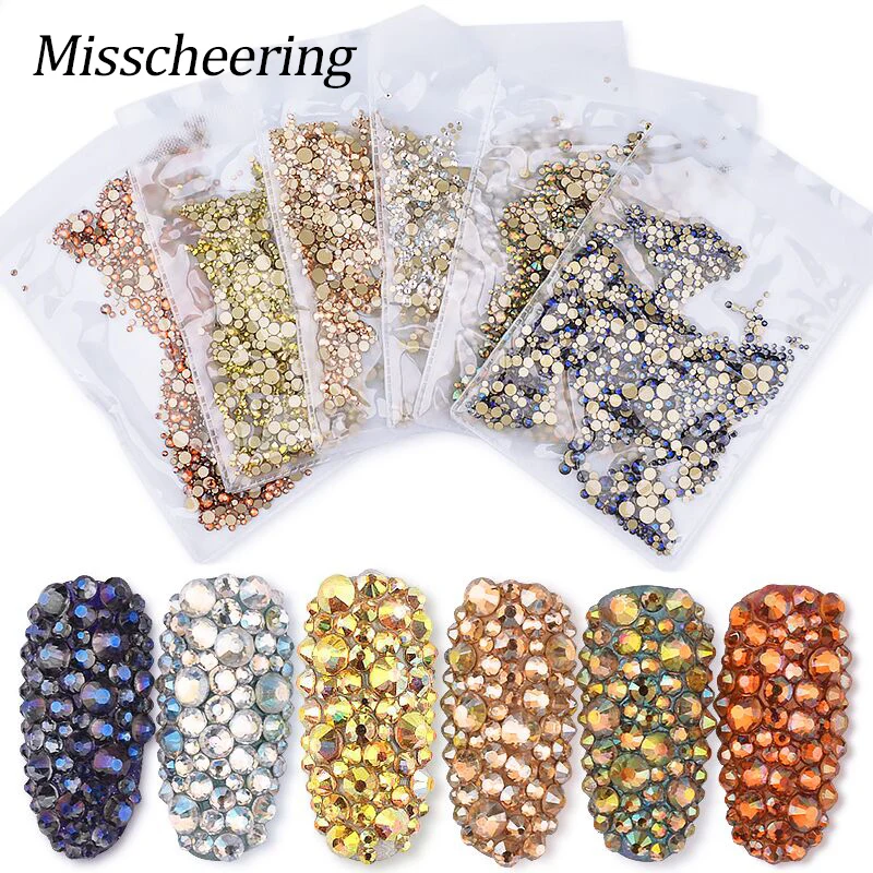 

1440pcs Mixed Size SS3-SS20 Glass Nail Rhinestones 6 Colors 3D Flatback Nail Jewelry Crystal Gems for DIY Nail Art Decorations