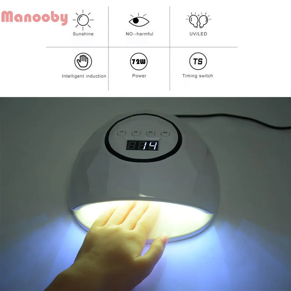 

Manooby 72w Intelligent Induction Nail Polish Nail Dryer Lamp Led Phototherapy Machine Easy To Carry Glue Baking Lamps