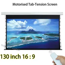 High Brightness 130inch 16:9 Widescreen Tab Tension Electric Projection Projector Screen Built in Remote Control