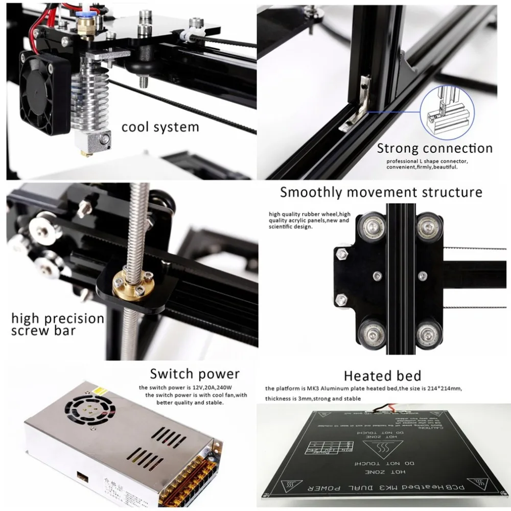 3d Printer Single Extruder Kits Auto-leveling Aluminum Frame Heated Bed Two Rolls Filament EU/UK Plug