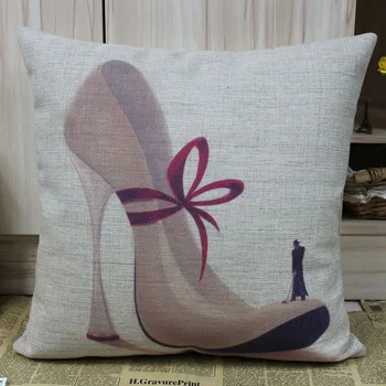 

LINKWELL Free Shipping Modern Beige Color High Heel Shoe Linen Cushion Cover Fashionable Printed pattern