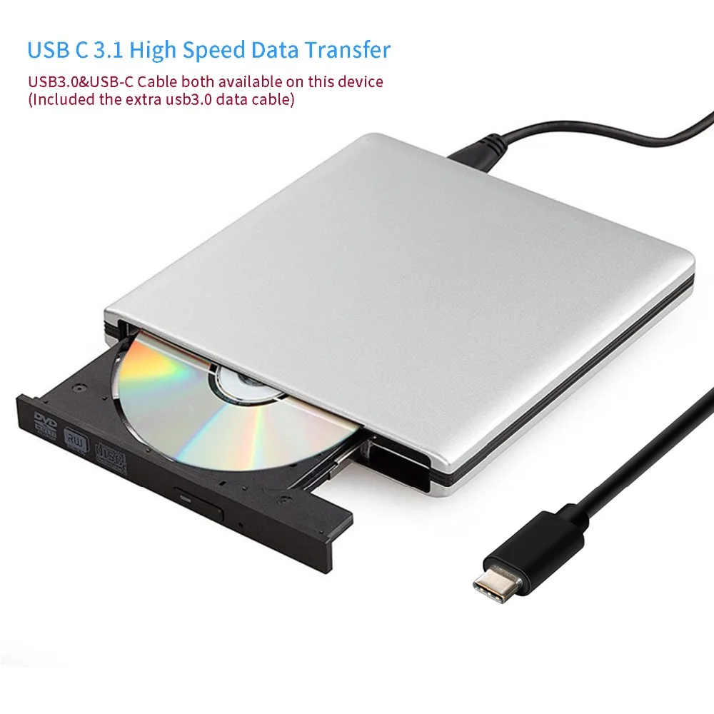  USB C External CD Player Portable Aluminum CD DVD Writer Super Optical CD Player High Speed Data Tr