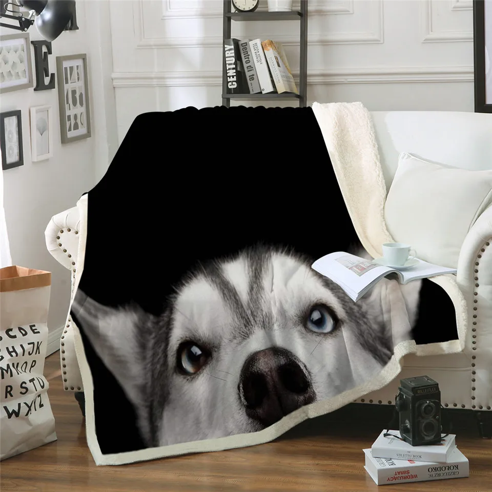 Милое животное собака коллекция одеяло на искусственном меху 3D животное Мопс плюшевый плед бульдог Хаски Доберман Ротвейлер тонкое стеганое одеяло