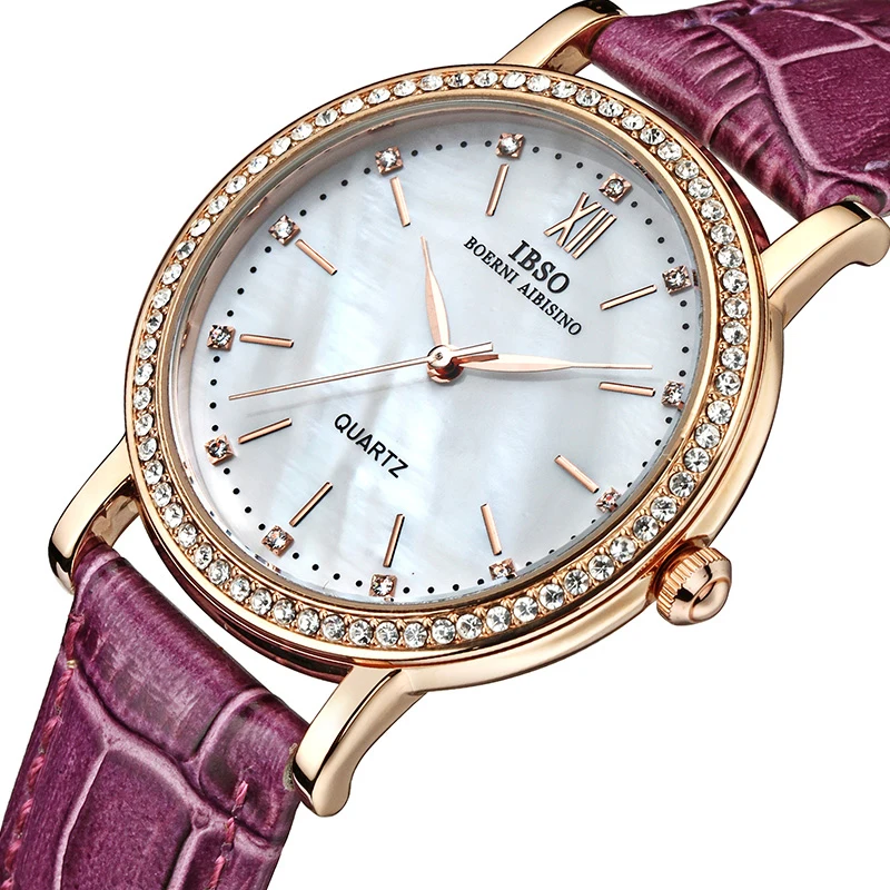 Kopen IBSO Merk Mode Vrouw Horloges Lederen Band Horloge Vrouwen Luxe Kristal Diamant 2018 Quartz Horloges Montre Femme
