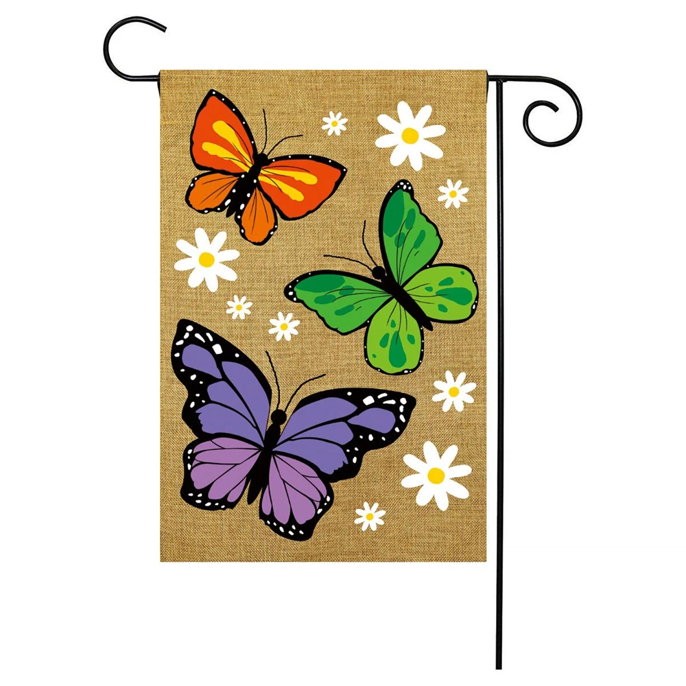 

Morigins Butterfly Trio Burlap Spring Double Sided Garden Flag Floral Daisies Yard Flag 12X18 Inch Durable Burlap Material Flags