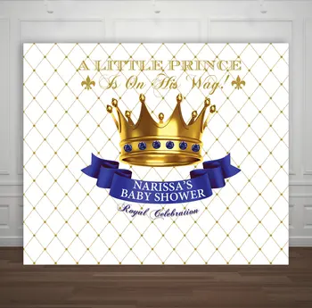 

custom gold and royal blue prince crown christening photo backdrop High quality Computer print party background