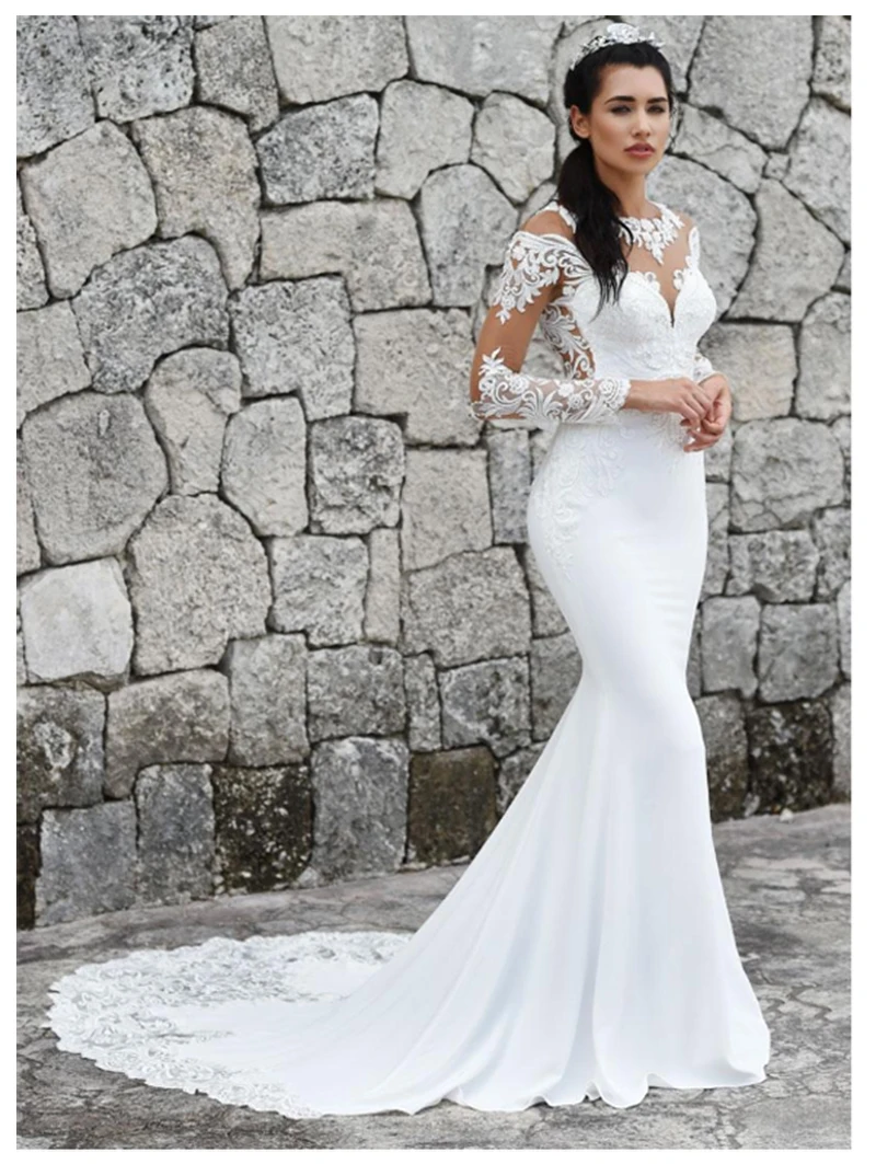 LORIE Свадебные платья с длинным рукавом и аппликацией, кружевное пляжное платье невесты, сексуальные прозрачные свадебные вечерние платья, лидер продаж