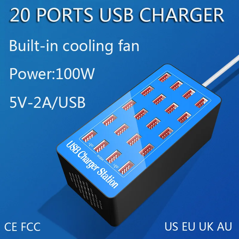 40 20 10 портов USB зарядное устройство 100 Вт 200 5 В 20A А универсальная Быстрая зарядка