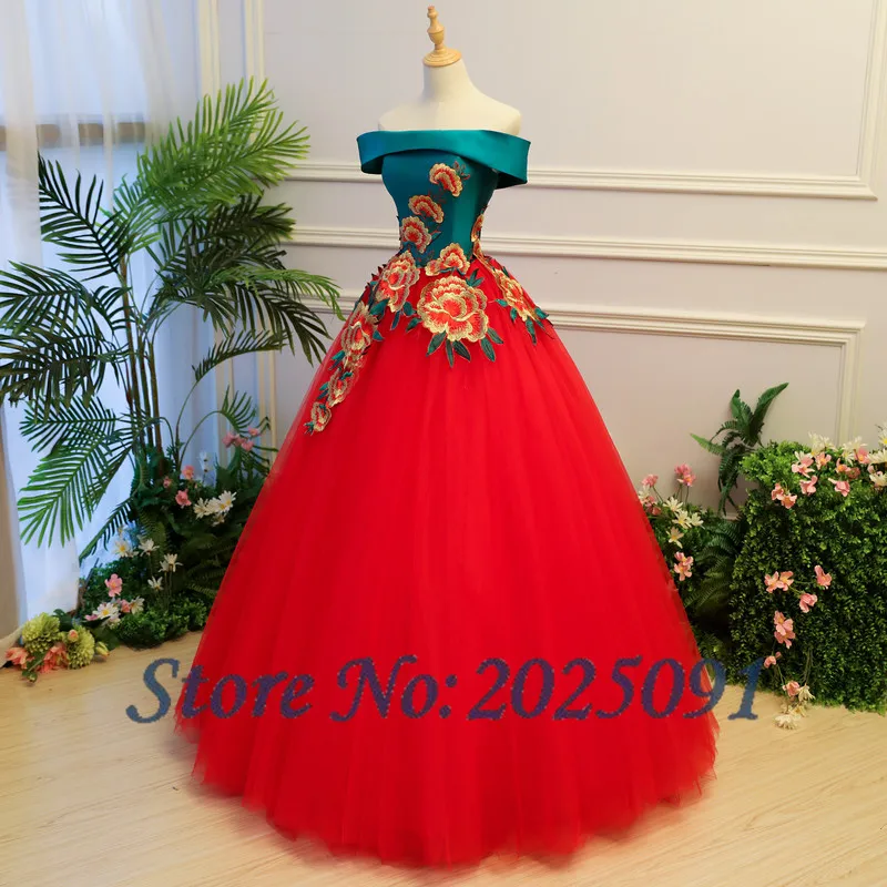 New Off The Shoulder Red Quinceanera Dresses Tulle With Appliques Masquerade Ball Gown Sweet 16 Dress Vestidos De 15 Anos