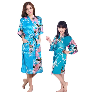 

Matching mother daughter stain robes women girls bridesmaid nightgown silk kimono bathrobe family outfit mommy and me sleepwear