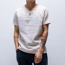 Винтаж летняя рубашка Для мужчин мягкие удобные дышащий хлопок льняная рубашка мужские прямые тонкие свободные тенденция белье Футболки для девочек ts-259