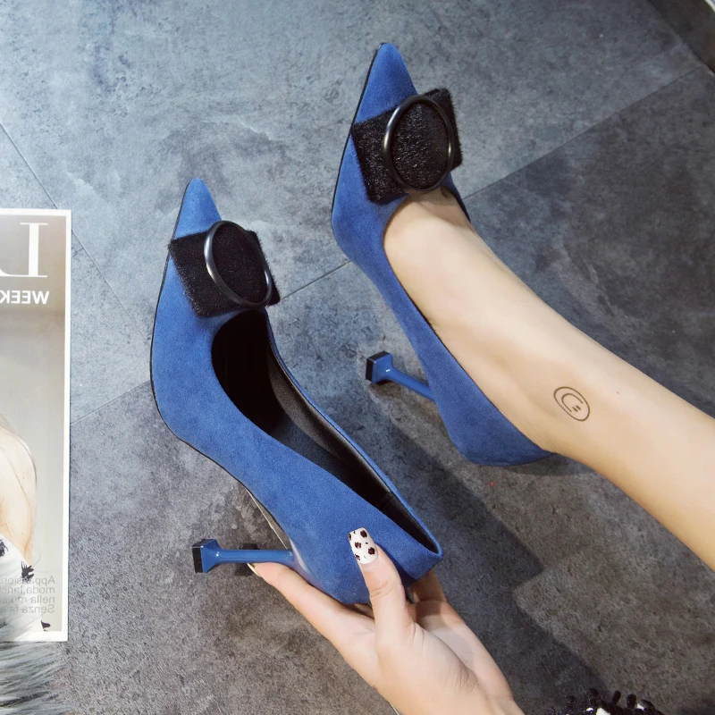 

2019 new women's single shoes Korean fashion shallow mouth pointed high heels wild casual work shoes