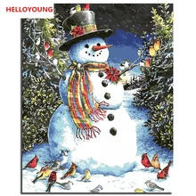HELLOYOUNG ручная роспись маслом Снеговик птицы цифровая картина маслом Цифры Картины маслом китайские Скручивающиеся Картины домашний декор