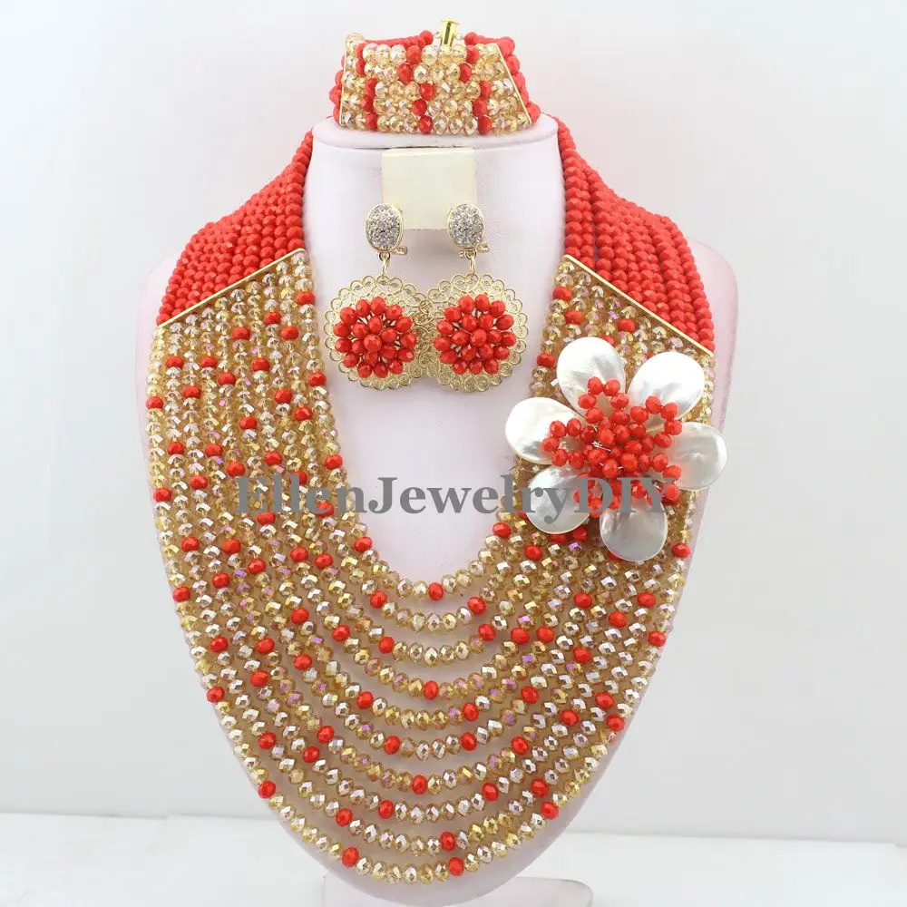 

Handmade African nigerian Wedding bridal beads Jewelry Set African style Crystal beaded necklace women Jewelry Set W11913