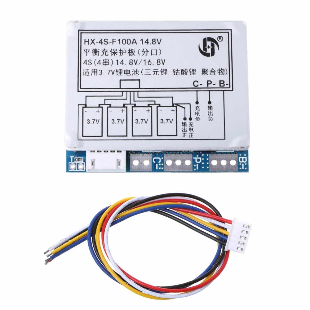 Защитная плата BMS PCM для литий ионных аккумуляторов 18650 100А 14 8 в с балансировочным
