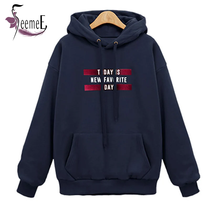 SeemeE Letter Print Hoodies Harajuku Long Sleeve For Women