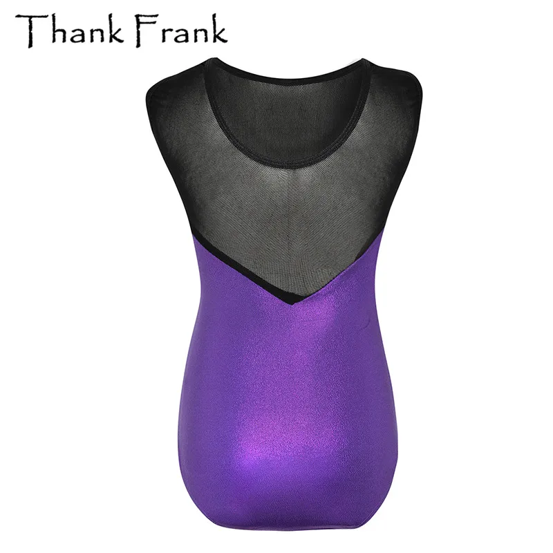 Rhythmic Gymnastics Leotard For Kids Child Tank Mesh Rhinestone Athletic Dance Wear Metallic Bodysuit Gymnastic Costumes TF1014