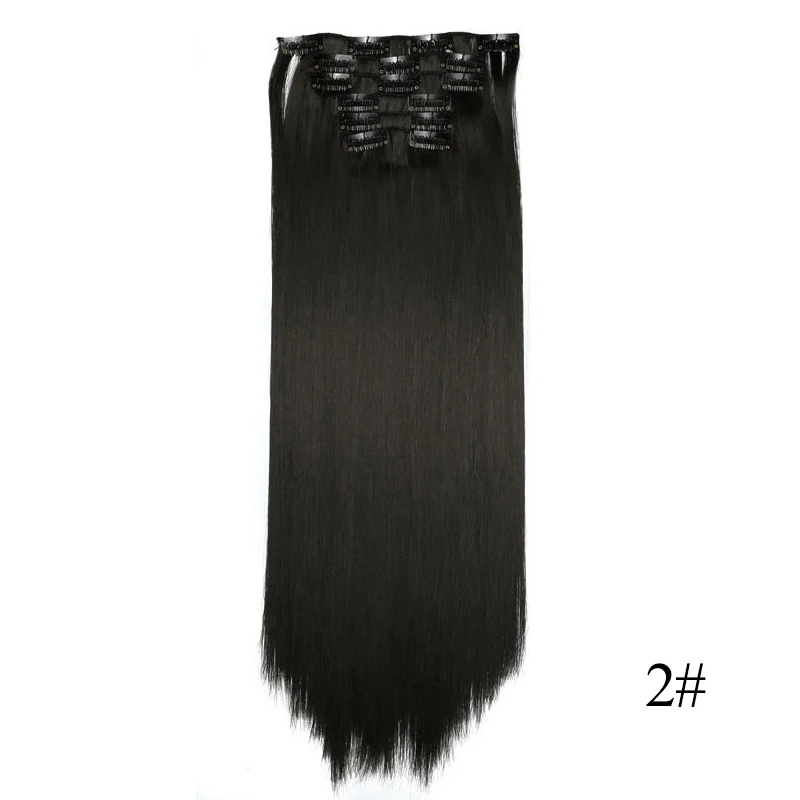 Энергичный, 16 клипс, 6 шт./компл. шелковистые прямые синтетические волосы на заколках для наращивания для Для женщин ложный парик, заколки, заколки для волос, трессы, заколки, термостойкие 22 дюйм(ов - Цвет: 2