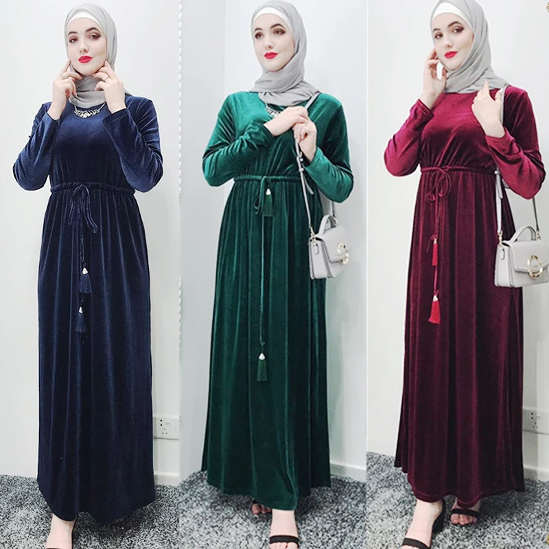 Рамадан, модная бархатная абайя для мусульманских женщин, длинное платье, Турецкая женская вечерняя юбка, внутри абайя, плюс размер, халат, Дубай, кафтан