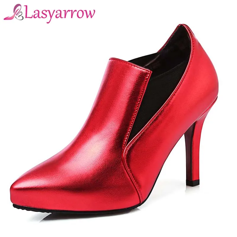 

Lasyarrow Wedding Shoes Shallow Slip On Autumn Spring Shoes For Women High Heels Pointed Toe Short Boots Sexy Ladies Pumps Q243