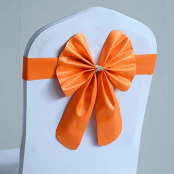 

Orange colour chair sash butterfly style bow tie stretch sash lycra band spandex chair covers sash for weddings wholesale