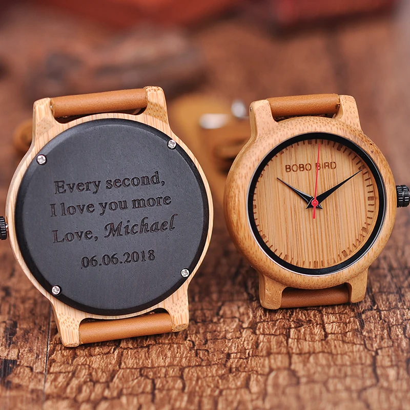 Wood Engraved Watch Lover's Watches Customized Best Gifts for Boy Friends Anniversary Gift For Man Relogio Masculino