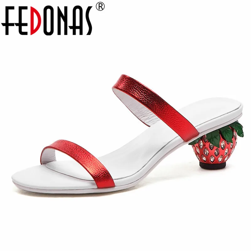 

FEDONAS 2019 Summer New Fashion Concise Round Toe Strange Style Women Sandals Genuine Leather Slip On Party Casual Shoes Woman
