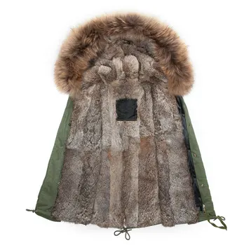 Kaufen Lange Stil Frauen Winter Echtpelz Liner Mantel, Großhandel Waschbär Kragen Lange Stil MRS Fell Deutschland Jacke