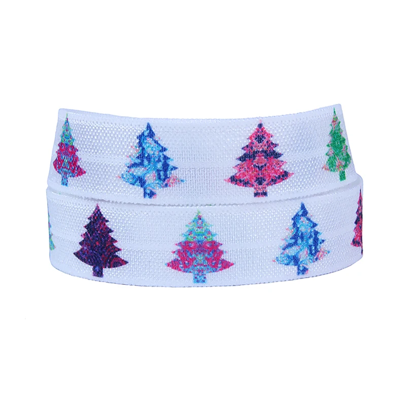 

FLRA FOE(50yards/lot) Free shipping colorful Christmas tree printed fold over elastic