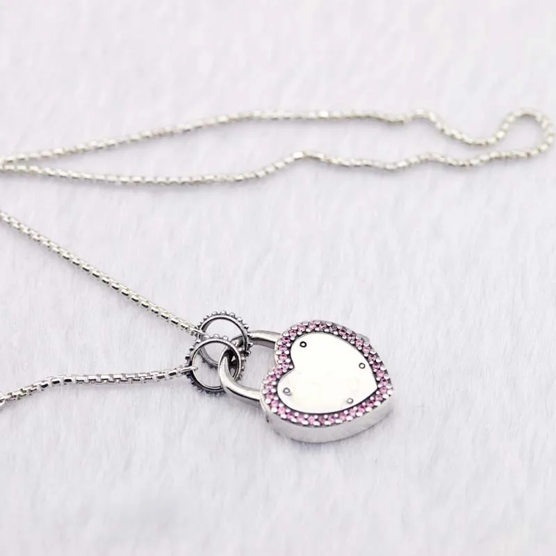 

Lock Your Promise Pendant and Necklace with Pink CZ 100% 925 Sterling Silver Jewelry Free Shipping