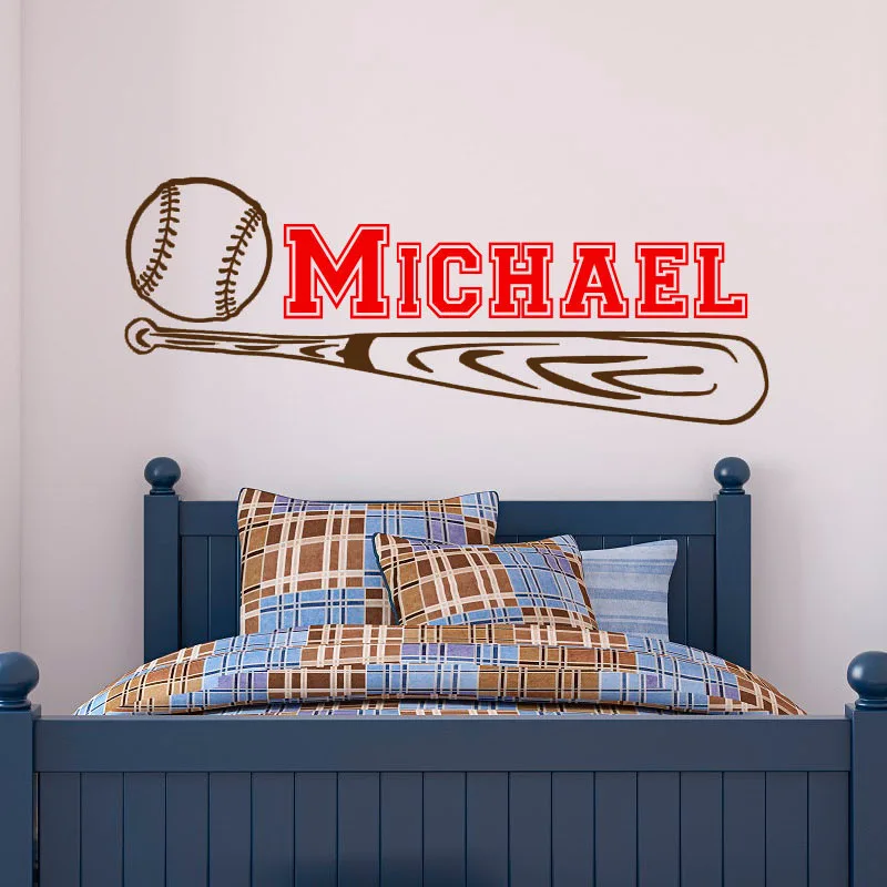 Baseball Wall Stickers Bedroom Removable Vinyl Sticker Customized Name Sports Wall Decalsin