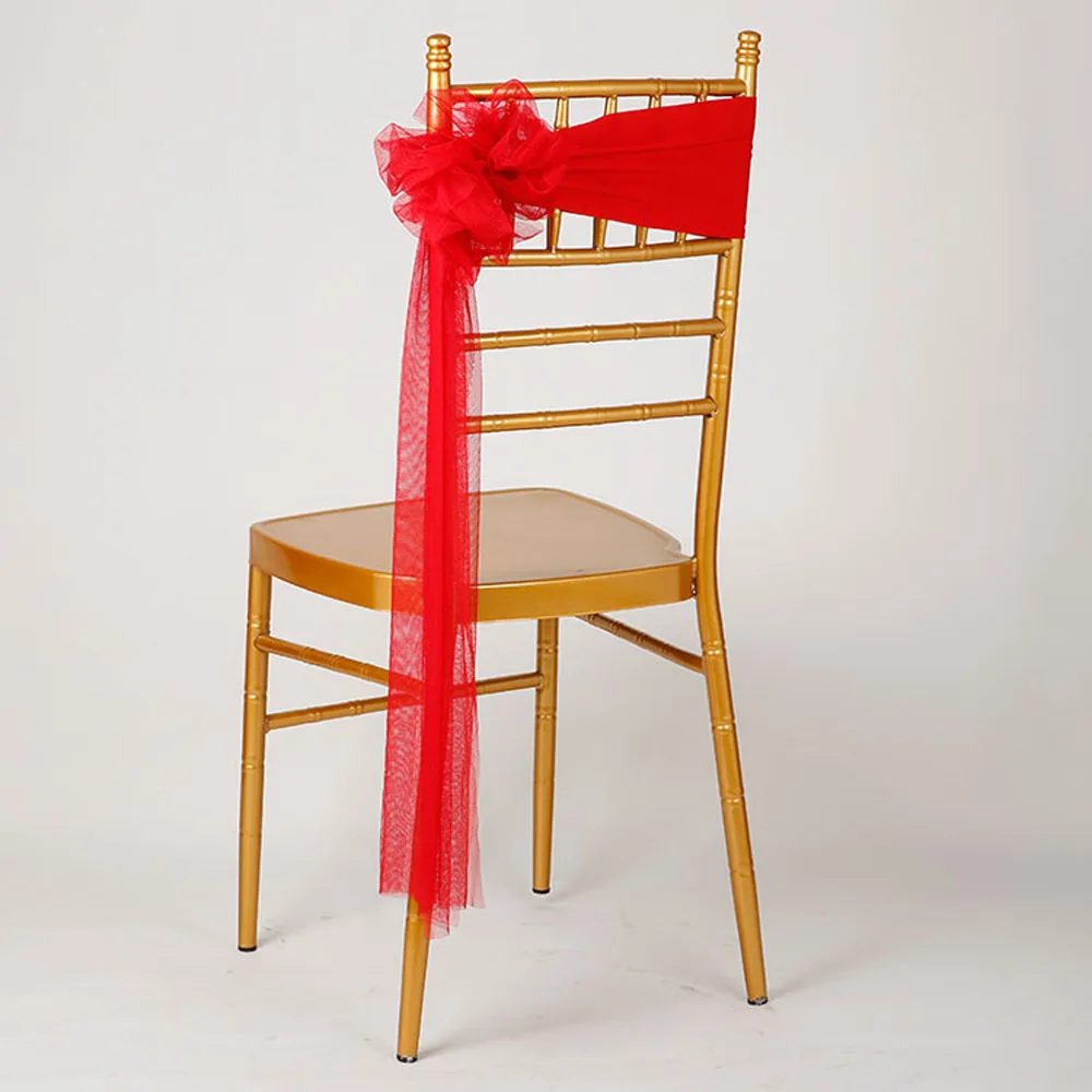 50 шт./партия красный/розовый/синий/белый муслиновый бант на стул пояс стрейч спандекс стул лента для свадебной вечеринки церемония украшение для банкета - Цвет: red