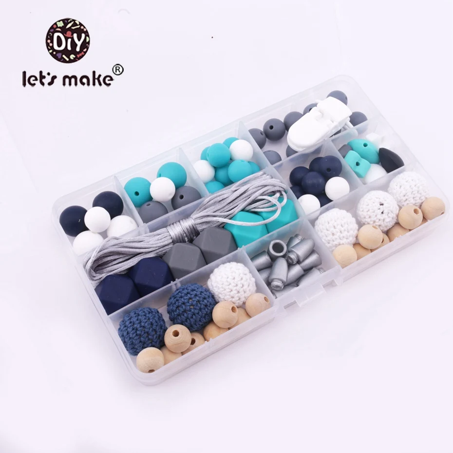 

Let's Make Baby Teether Unfinished Silicone Hex Beads Set Chew Food Grade Wooden Beads DIY Teething Necklace Accessories Teether