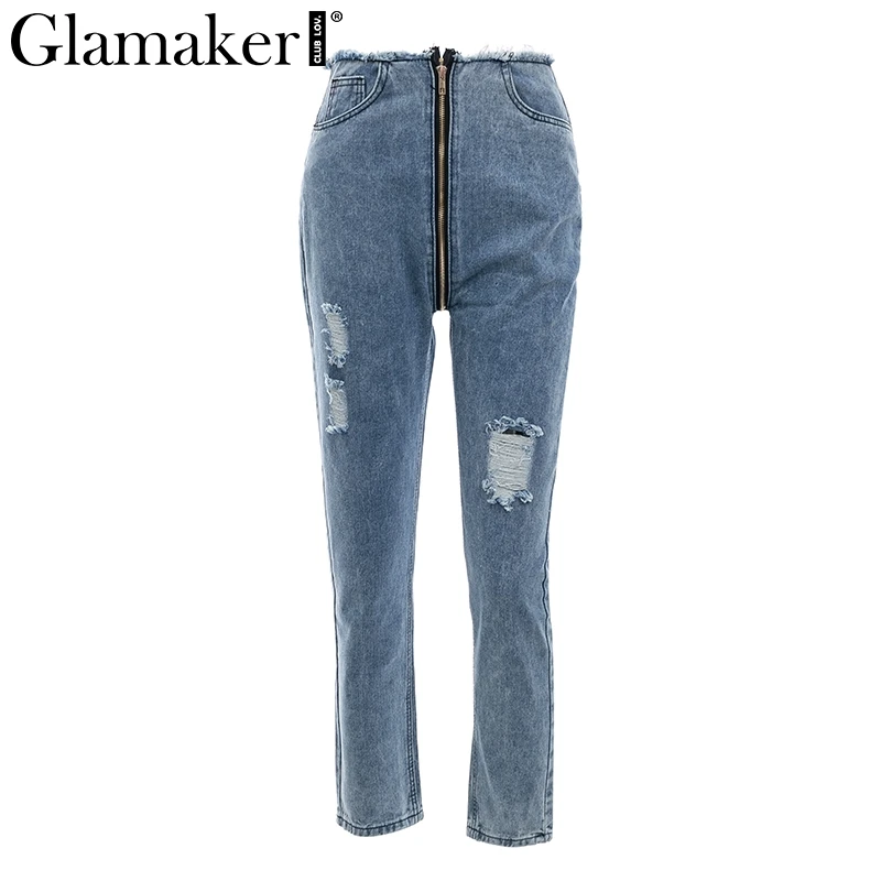 Женские винтажные джинсы Glamaker с высокой талией на молнии для фитнеса уличная