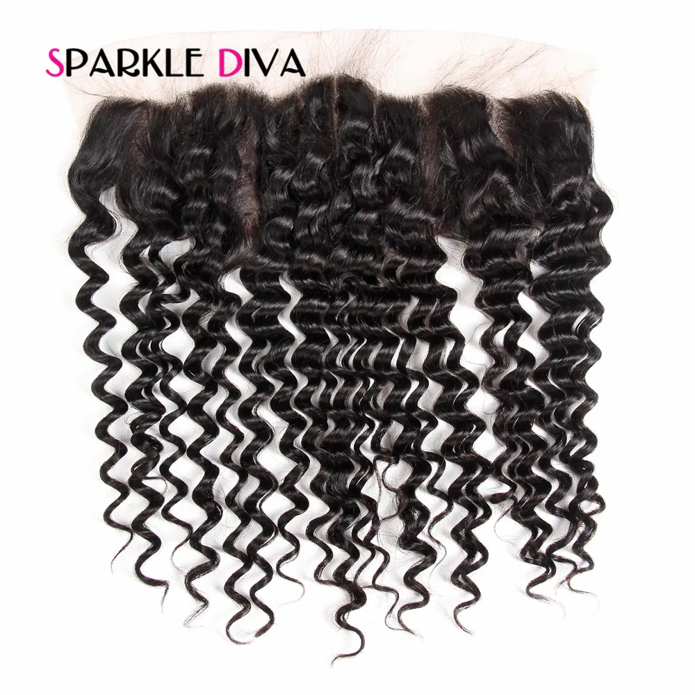Brazilian Hair Lace Frontal Closure Deep Wave 13x4 Ear To Ear Human hair With Baby Hair Free Part 8-20 inch Non Remy Sparklediva
