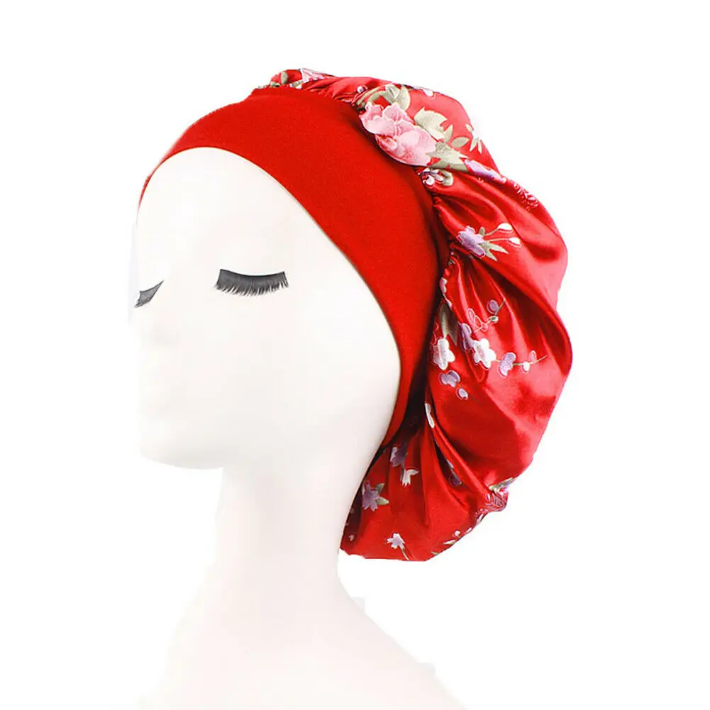 Шелковая шапка для ночного сна головной убор сатиновая скатерть с широкой регулируемой резинкой - Цвет: A1
