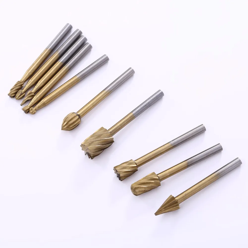 

10pcs/Set HSS Titanium Dremel Routing Rotary Milling Cutter Tool Rotary File Cutter Woodworking Tool Bur Bit Engraving Bits Tool