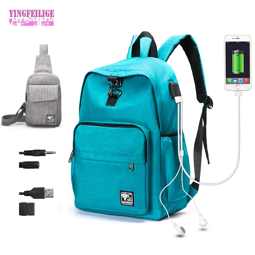 Women USB Port Backpack With laptop Waterproof Men Male Set College