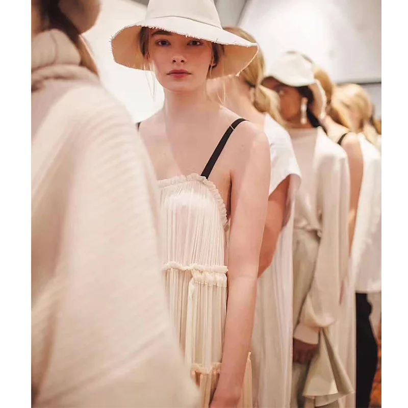 

Cosmicchic Runway Patchwork Spaghetti Strap Dress Hanging Bandwidth Loose Long Dress Bohemian Holiday Vacation Flowy Dress