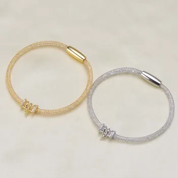 

2 Color 925 Sterling Silver Pearl Bracelet Mountings Bangle Findings Jewelry Parts Fittings Accessories, 3pcs/lot