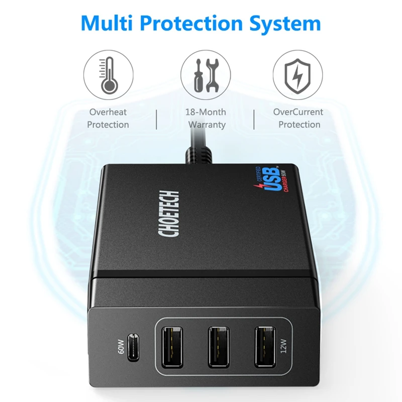 Choetech 72 Вт 4 порта Usb C настольная зарядная станция с питанием для Iphone X 8 Plus Macbook Pro зарядное устройство для мобильного телефона(ЕС