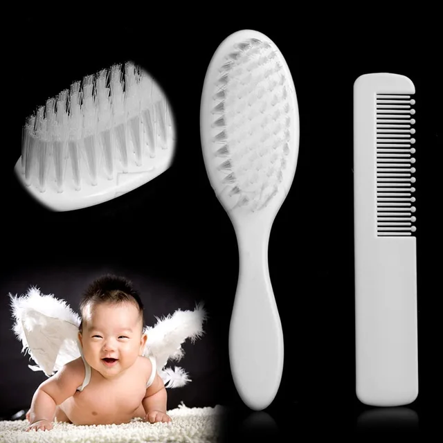 2Pcs White Safety Soft Baby Hair Brush Set Infant Comb Grooming Shower